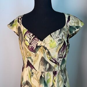 Anthropologie | Viola 100% Silk Dress | Botanical Leaf Print | Size 6